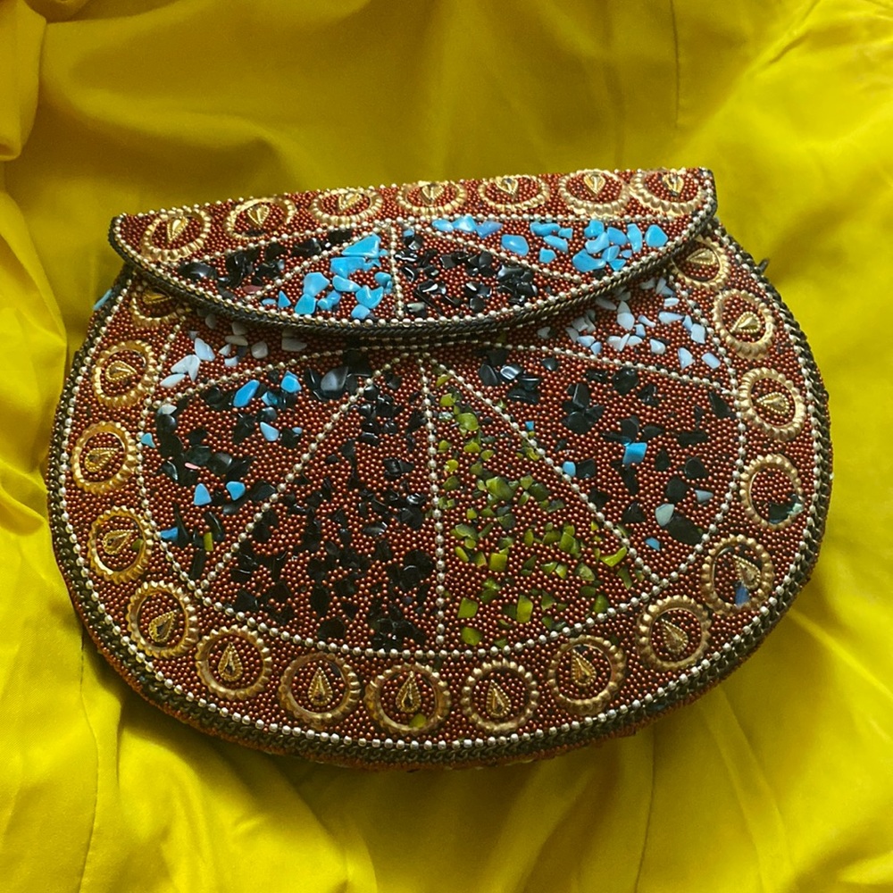 Handmade Encrusted Bag with Gold Color Accents